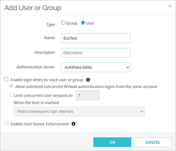 Screen shot of the Users and Groups dialog box